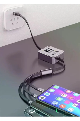 100w Geri Çekilebilir Makaralı Çoklu Şarj Kablosu Alüminyum Kutu Lightning Micro Type-c Şarj Kablosu