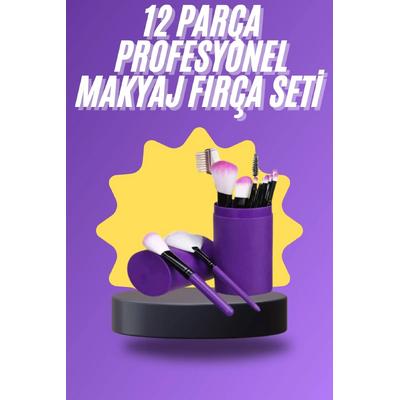 12 Parça Makyaj Fırça Seti Profesyonel Fondöten Allık Far Kontür Fırçası
