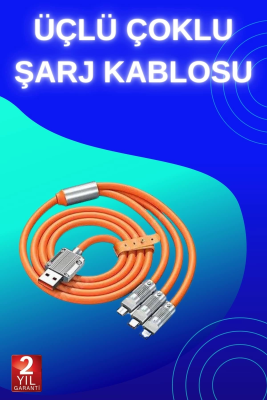 3 İn 1 Süper Hızlı Şarj Kablosu Android Ve İos Uyumlu Silikon Şarj Kablosu