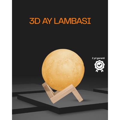 Ahşap Standlı 3d Baskı Ay Lambası 16 Renkli Ve Şarjlı