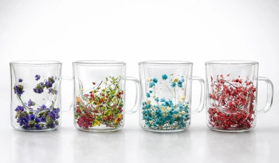 Çift Camlı Çiçekli Kupa Bardak Alk4469