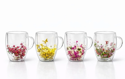 Çift Camlı Çiçekli Kupa Bardak Alk4472