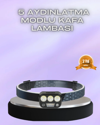 El Hareket Sensörlü Led Kafa Feneri 5 Mod Ayarlanabilir