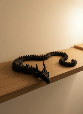 Hareketli Siyah Ejderha Figür Uzun Gövdeli Fantastik Masa Ve Raf Dekoru