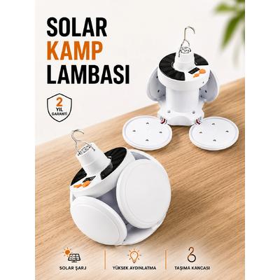 Kamp Lambası Işıldak Beyaz Işık Güneş Enerjili Solar Aydınlatma 5 Kanatlı Katlanabilir