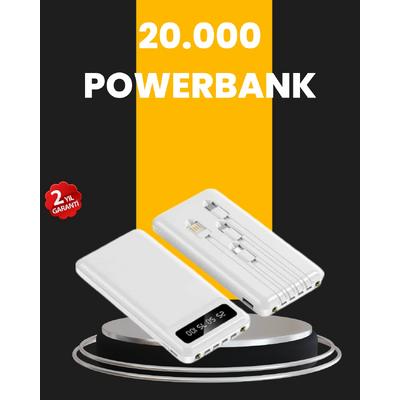 Led Işıklı 20.000mah Powerbank Lcd Gösterge Dahili Çoklu Kablo
