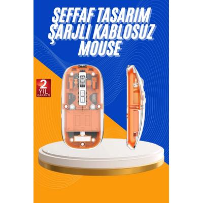Mouse Fare Kablosuz Mouse Fare Şarjlı Bluetooth Sessiz 5 Tuşlu Şeffaf