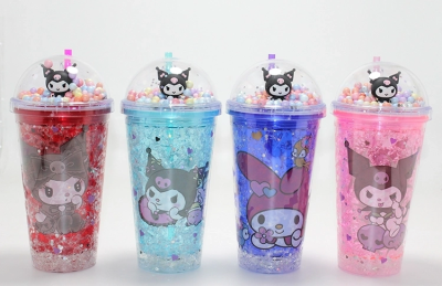 Sevimli Kuromi Işıklı Pipetli Boncuklu Suluk & Bardak 400 Ml  Alk4705