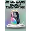 Kulak Üstü Kablosuz Bluetooth Kulaklık Unısex Renkli Işıklı Kulaklık
